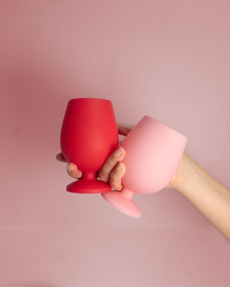 cherry + blush | stemm | silicone unbreakable wine glasses - porter green | style + sustainability