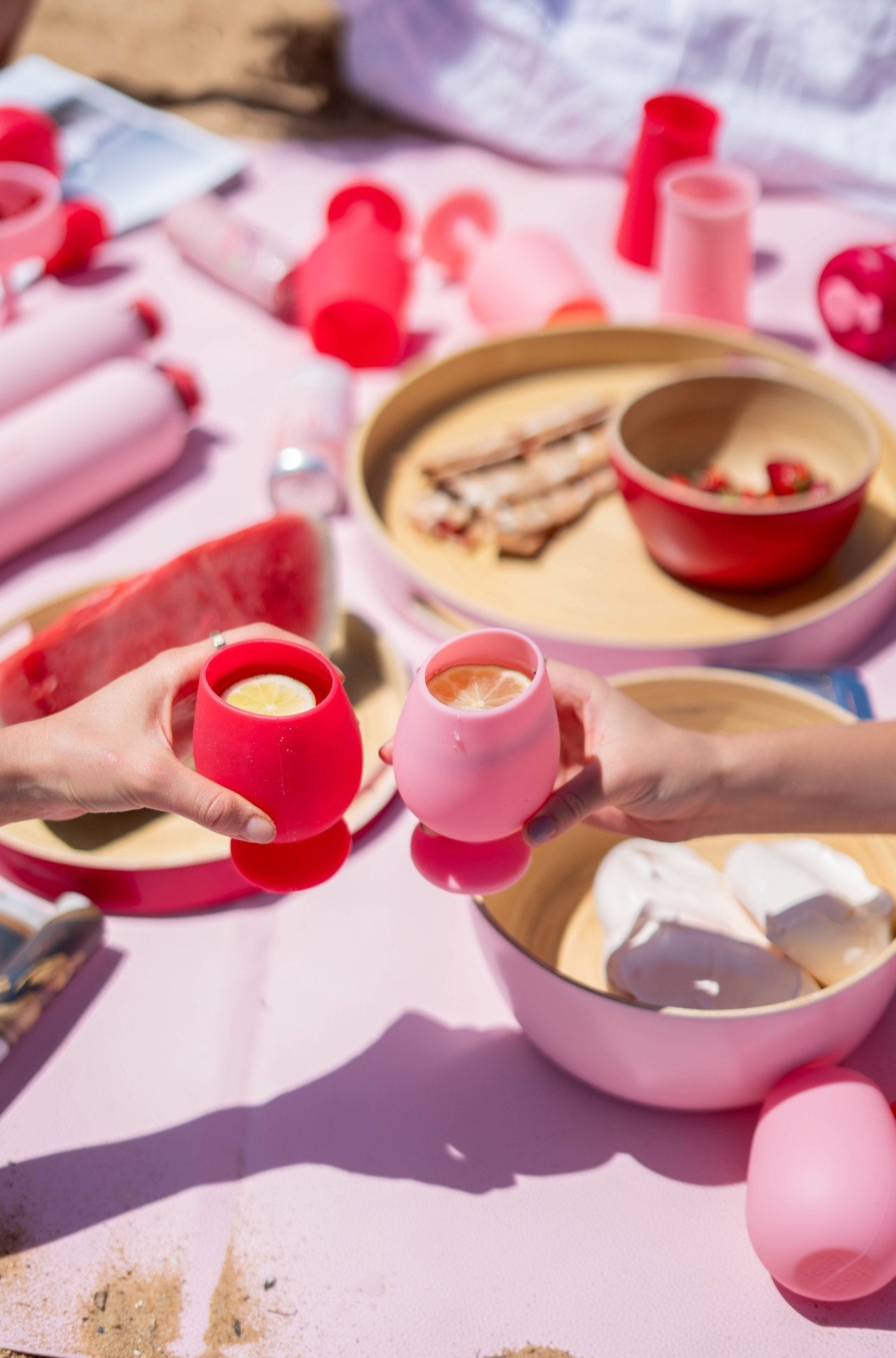 cherry + blush | stemm | silicone unbreakable wine glasses - porter green | style + sustainability