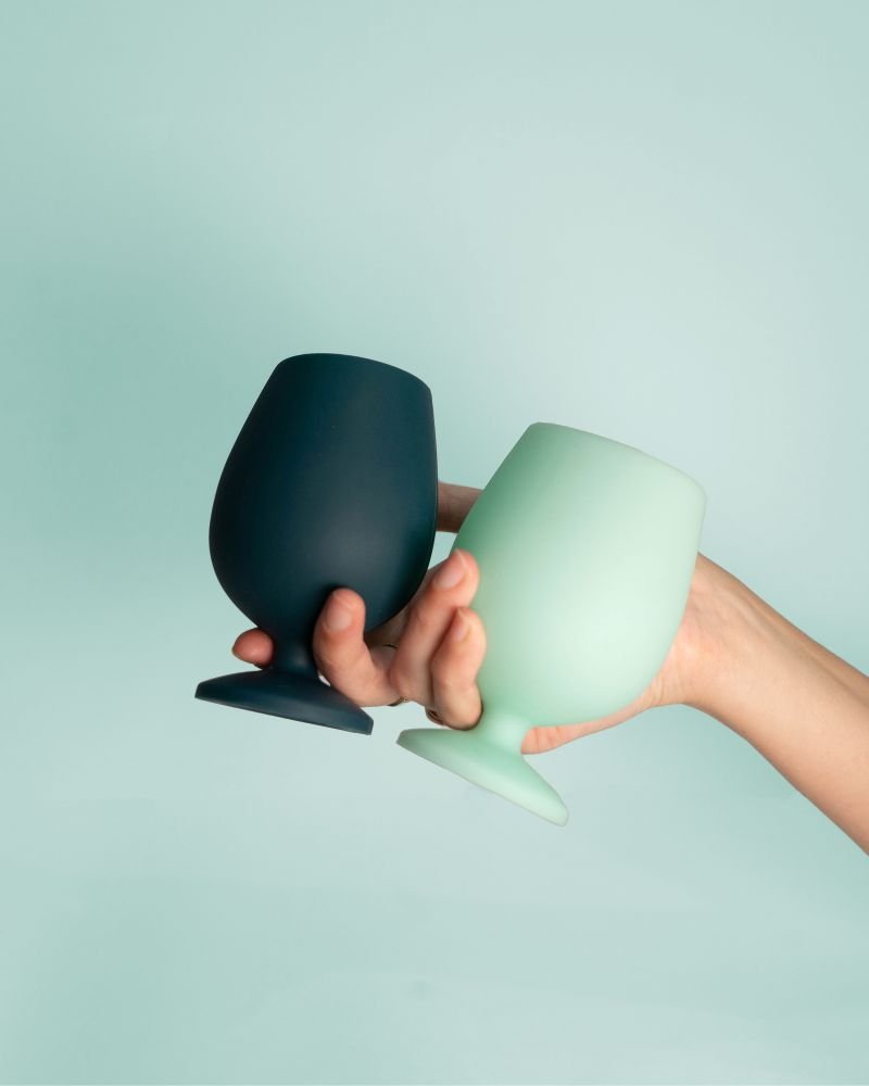 mist + ink | stemm | silicone unbreakable wine glasses - porter green | style + sustainability