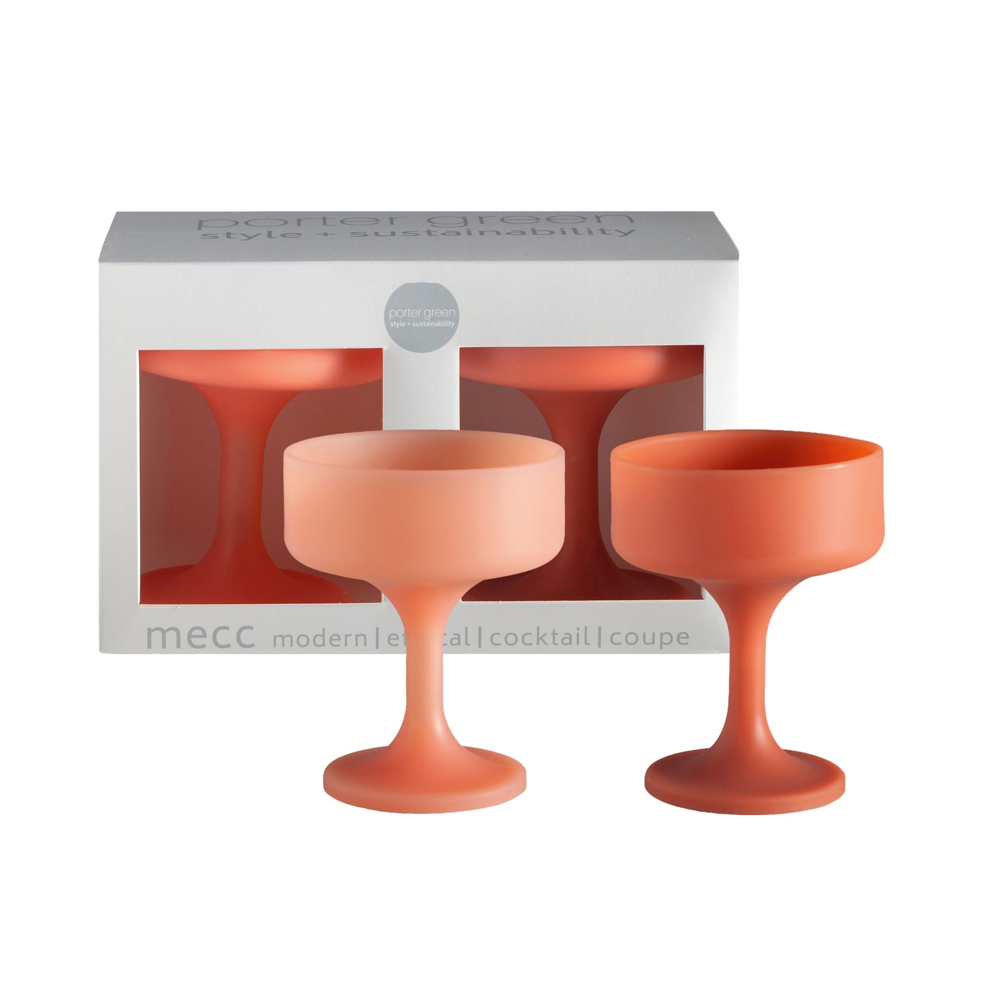 terra + peach | mecc | unbreakable silicone cocktail coupes | porter green, coupe cocktail glass, coupe glass, coloured cocktail glasses, unbreakable cocktail glasses, cocktail glasses australia