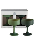 sage + olive | mecc | unbreakable silicone cocktail coupes | porter green, coupe cocktail glass, coupe glass, coloured cocktail glasses, unbreakable cocktail glasses, cocktail glasses australia