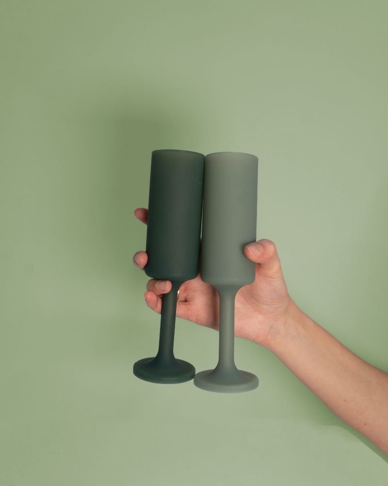 sage + olive | seff | silicone unbreakable champagne flute - porter green | style + sustainability