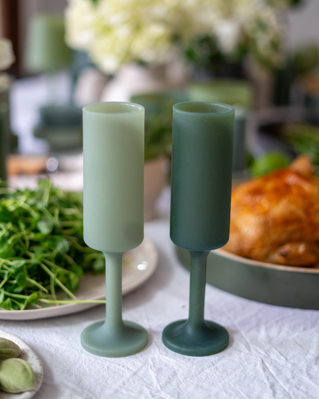 sage + olive | seff | silicone unbreakable champagne flute - porter green | style + sustainability