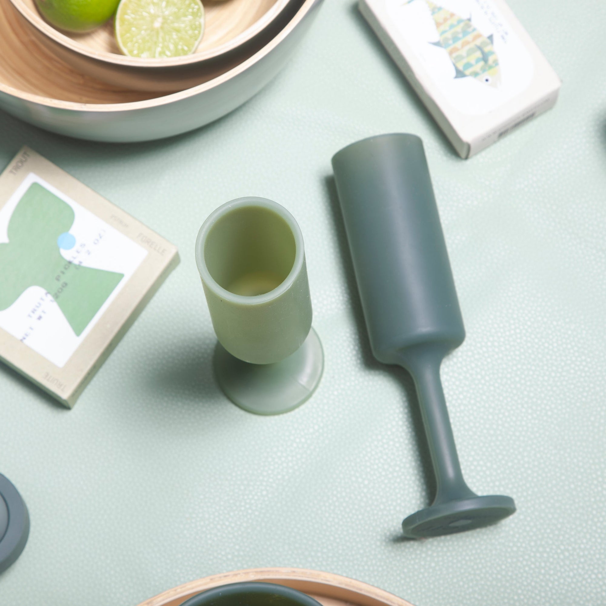 sage + olive | seff | silicone unbreakable champagne flute - porter green | style + sustainability