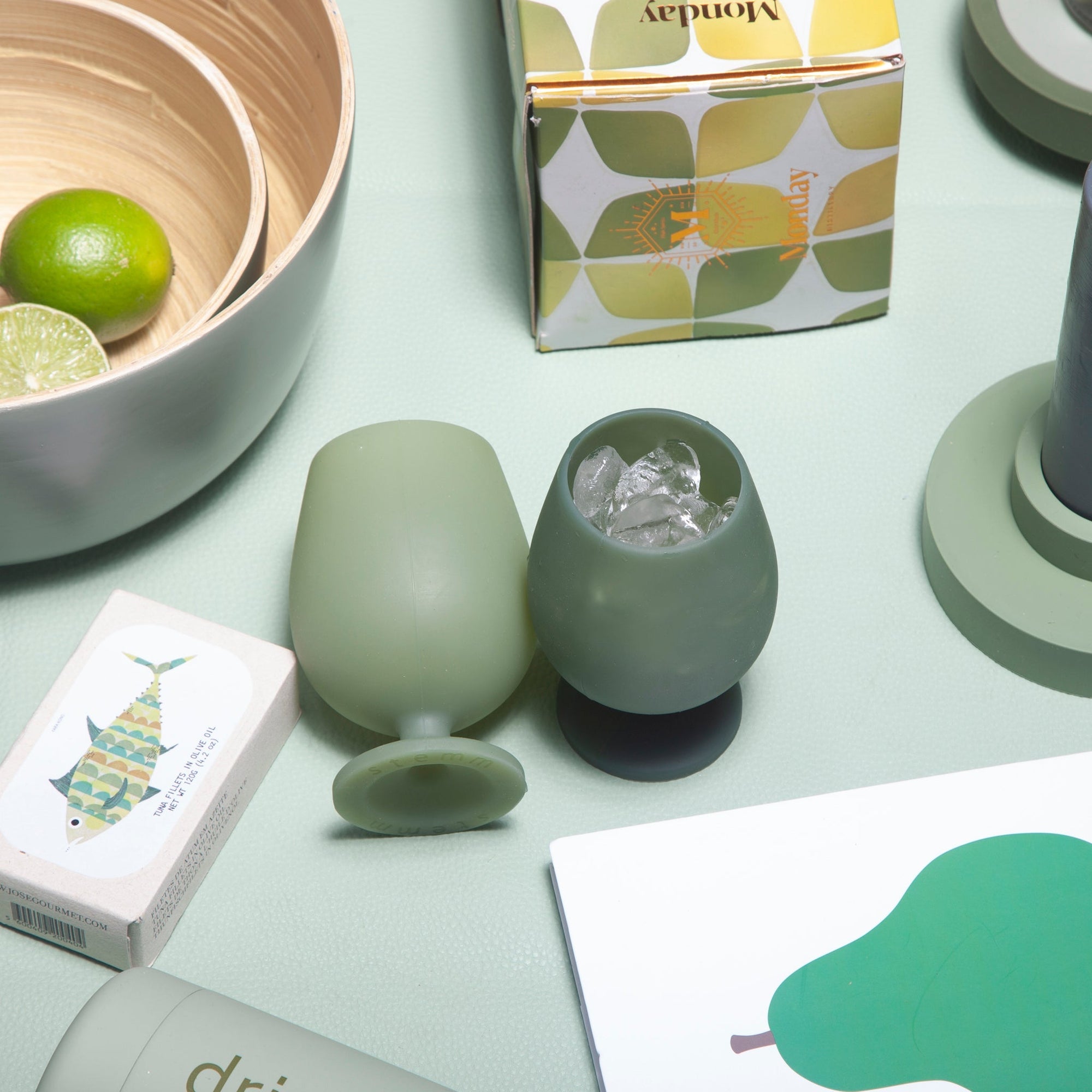 sage + olive | stemm | silicone unbreakable wine glasses - porter green | style + sustainability