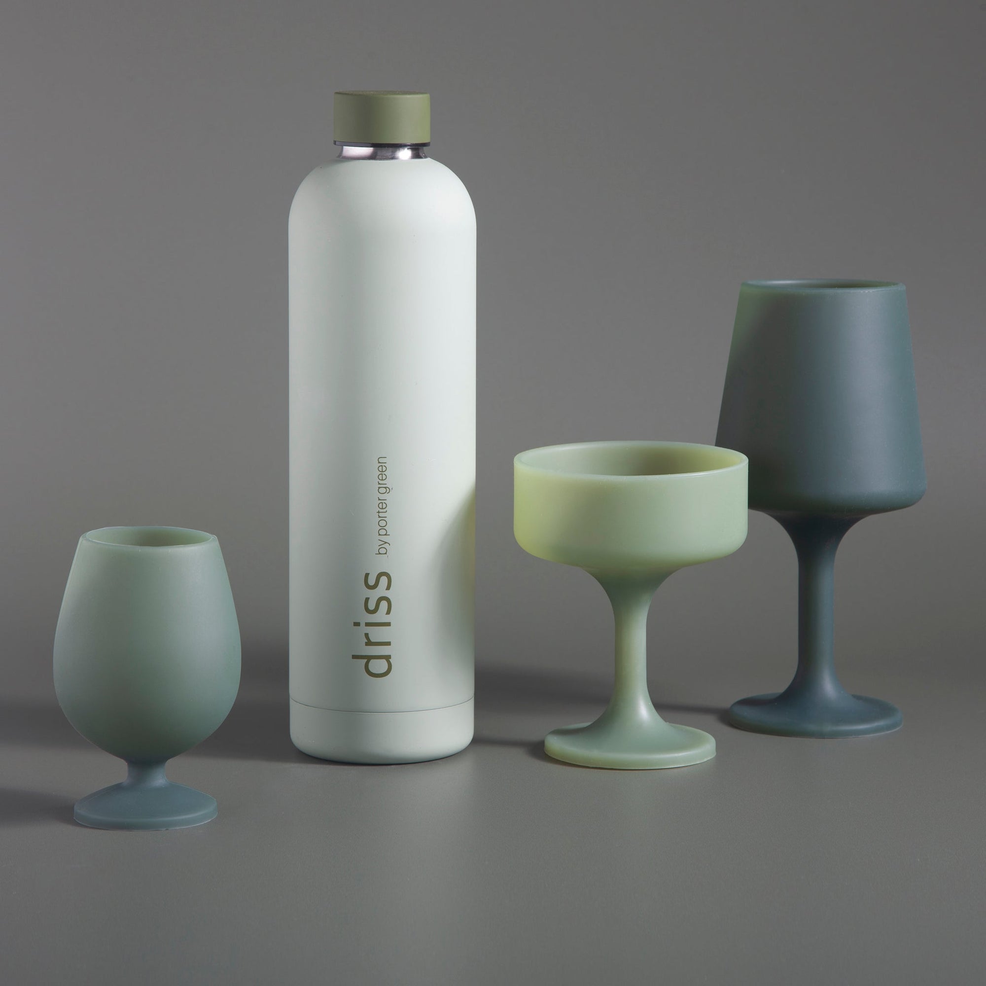 sage + olive | stemm | silicone unbreakable wine glasses - porter green | style + sustainability