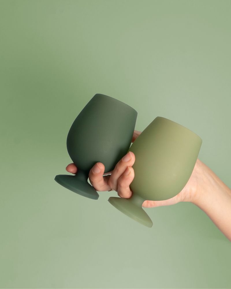 sage + olive | stemm | silicone unbreakable wine glasses - porter green | style + sustainability