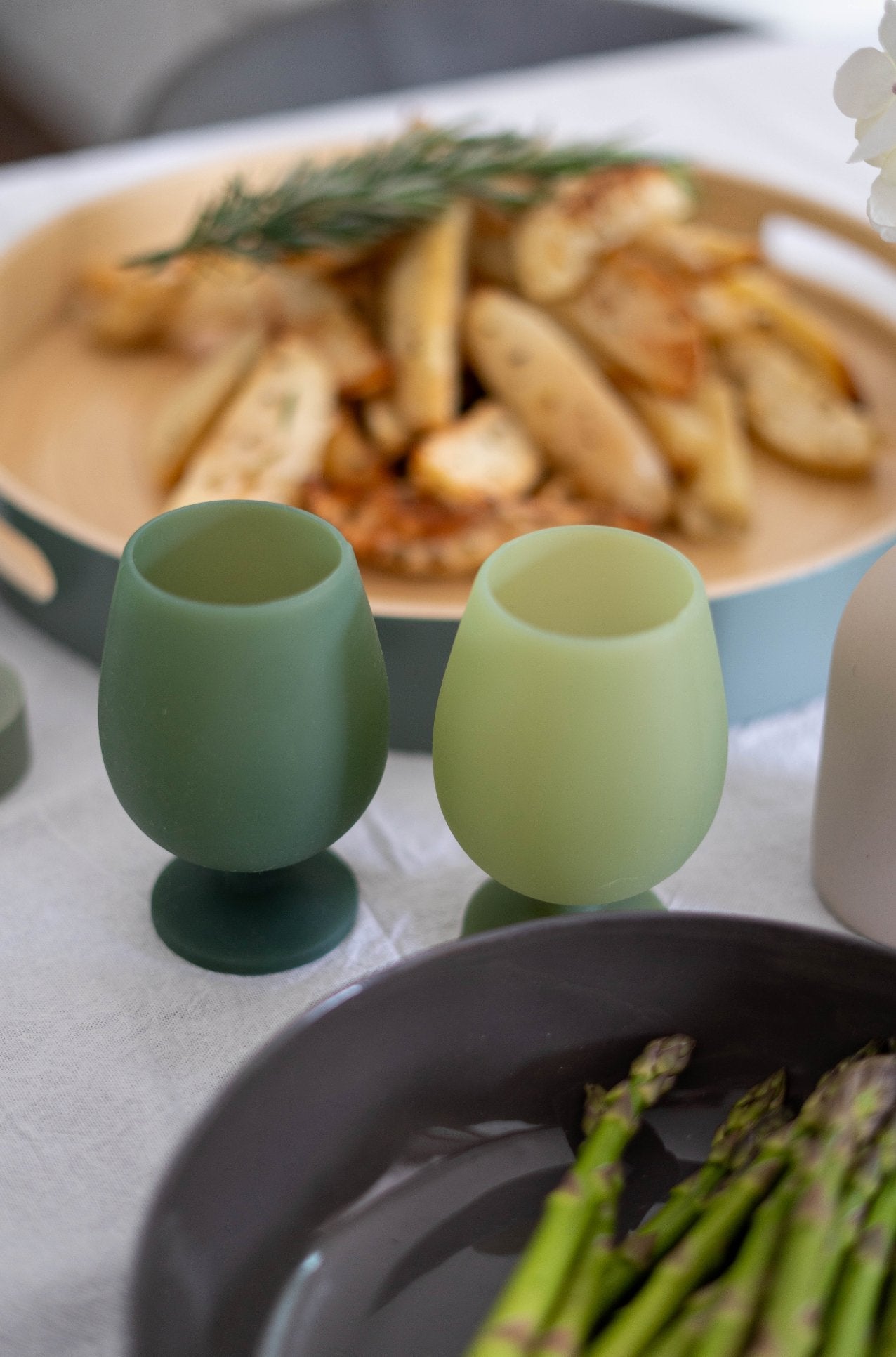 sage + olive | stemm | silicone unbreakable wine glasses - porter green | style + sustainability