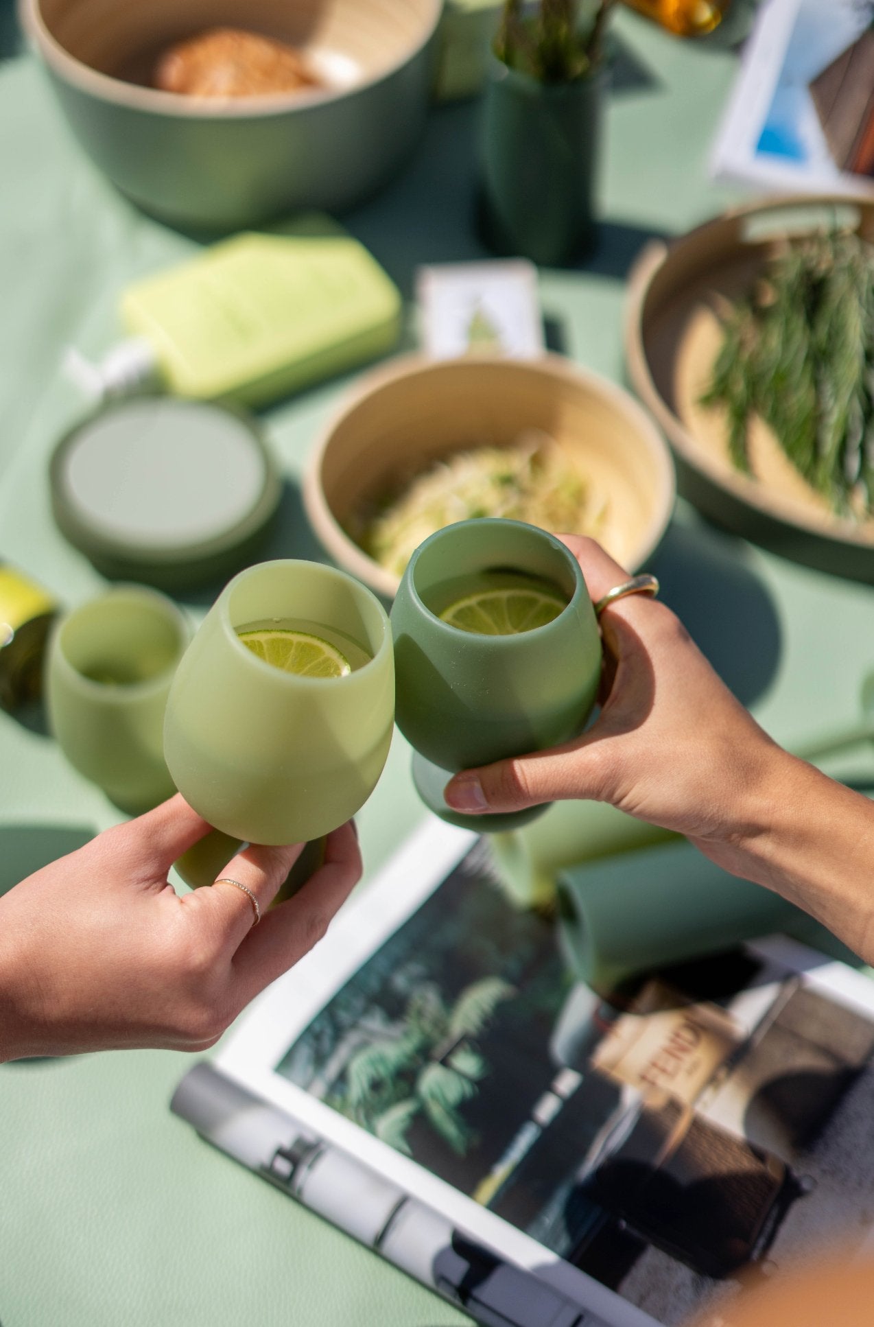 sage + olive | stemm | silicone unbreakable wine glasses - porter green | style + sustainability