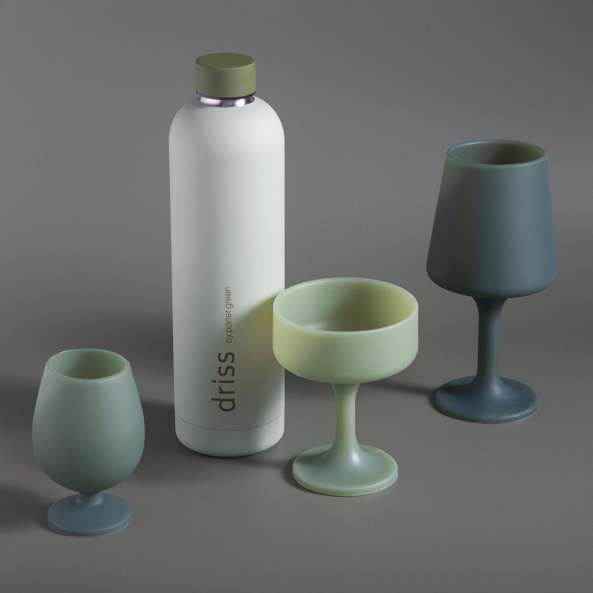 sage + olive | swepp | silicone unbreakable wine glasses - porter green | style + sustainability