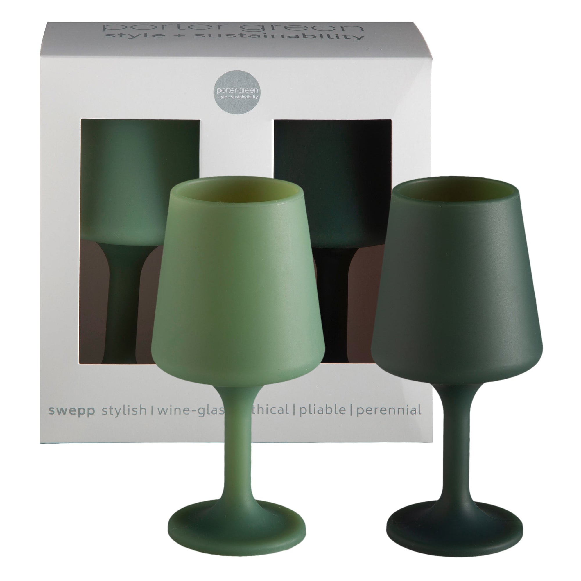 sage + olive | swepp | silicone unbreakable wine glasses - porter green | style + sustainability