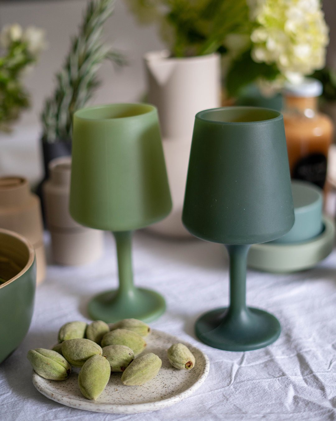 sage + olive | swepp | silicone unbreakable wine glasses - porter green | style + sustainability
