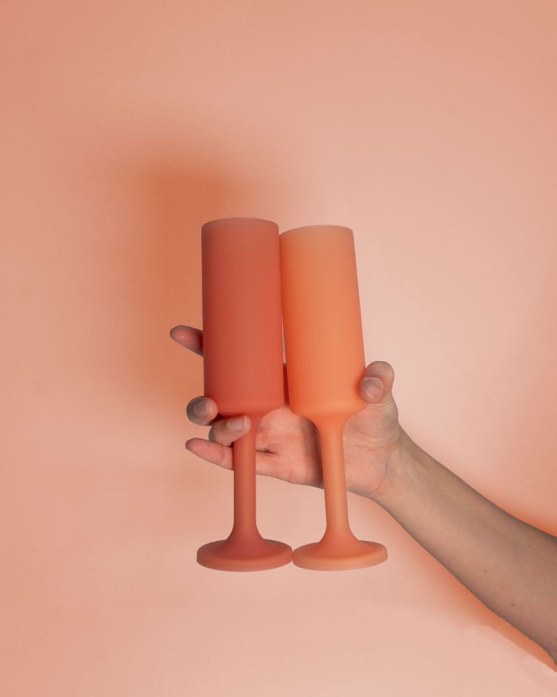 terra + peach | seff | silicone unbreakable champagne flute - porter green | style + sustainability